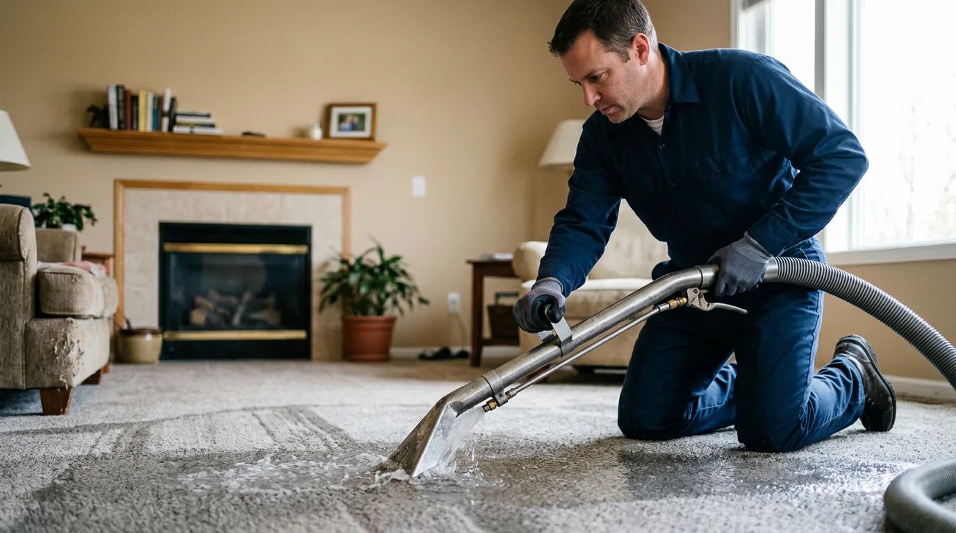 Water damage restoration technician working near Alpine, TN